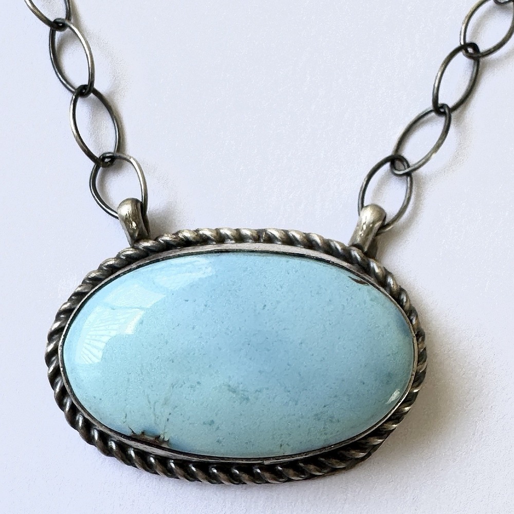 Navajo Bar Necklace Blue Golden Hills Turquoise 14in -18 Sterling Signed A Mart